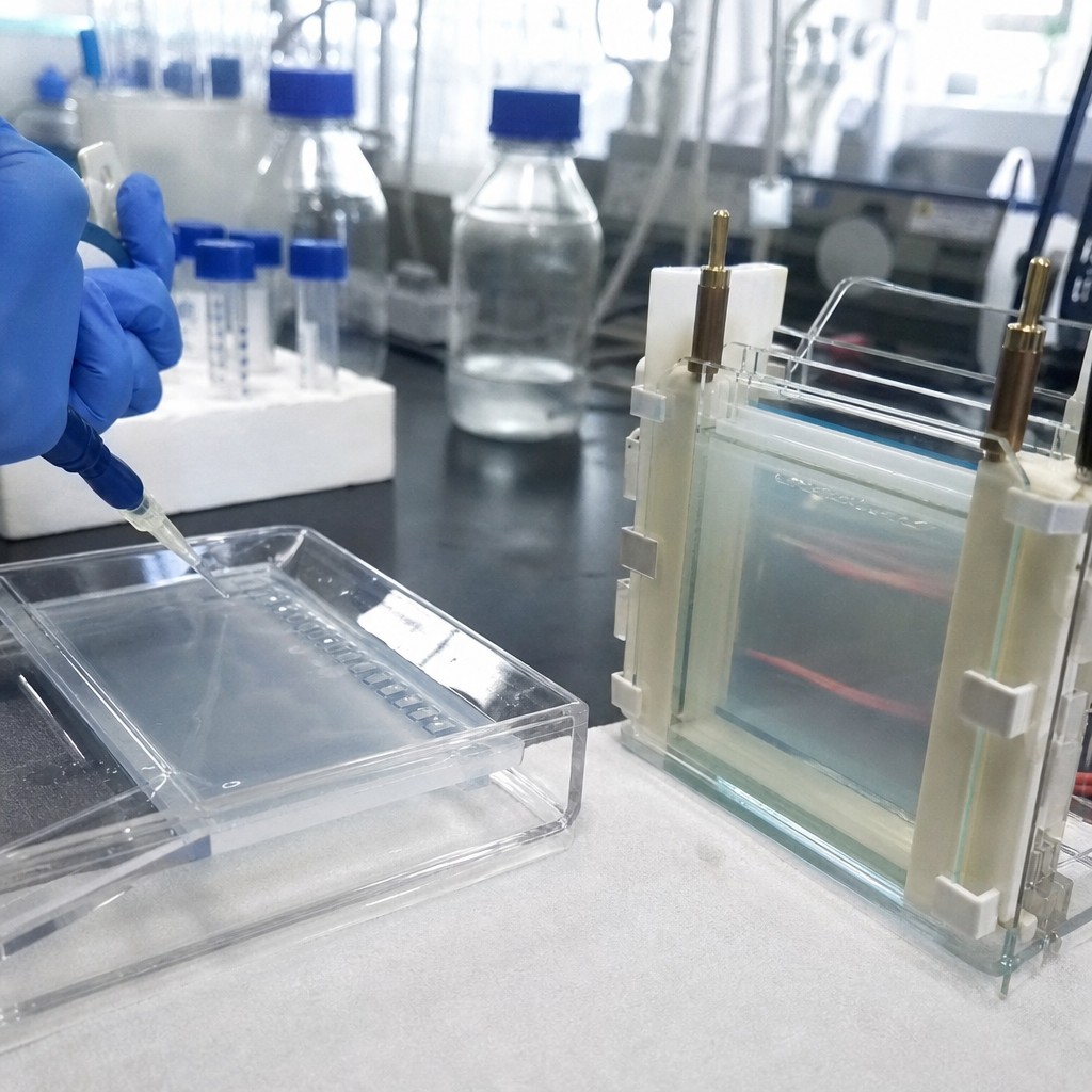 Agarose gel and polyacrylamide PAGE gel comparison in molecular biology lab