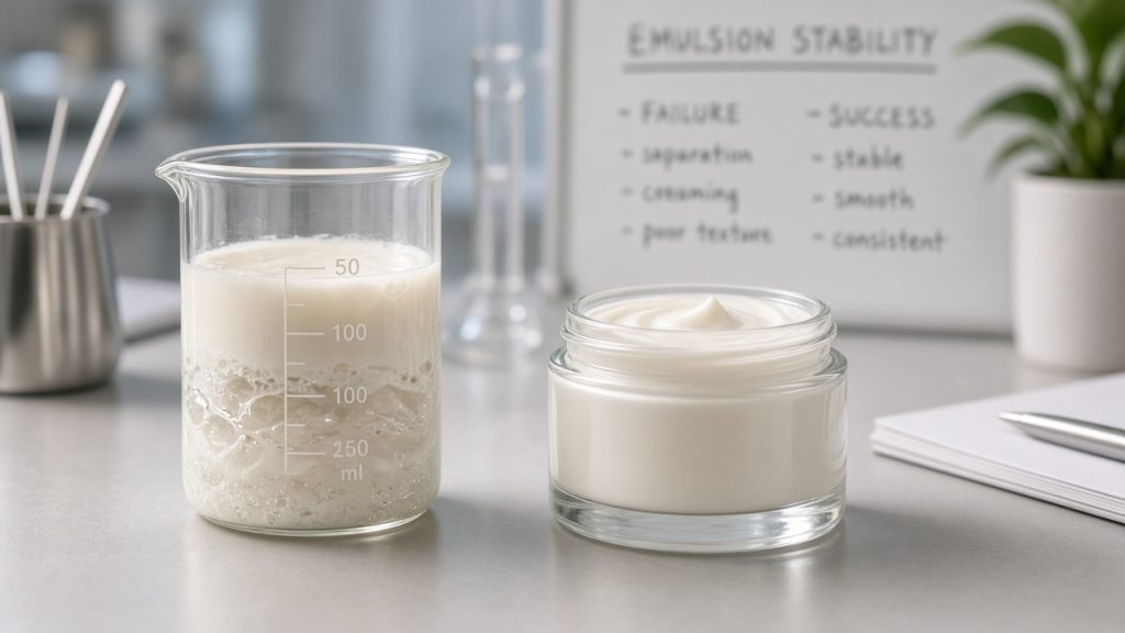 Troubleshooting separated cosmetic emulsion containing Syn-Ake peptide